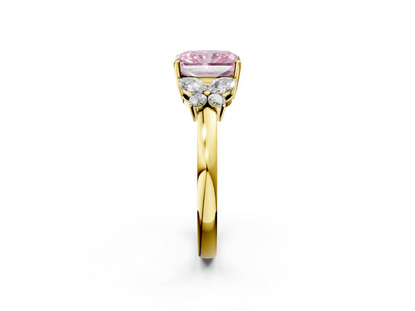 Yellow gold Fancy Pink Radiant  Cut Solitaire Floral Diamond Ring with Four-Prong Setting