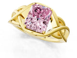 Yellow gold Fancy Pink Radiant Cut Solitaire Intertwined Band Prong Setting Ring_1