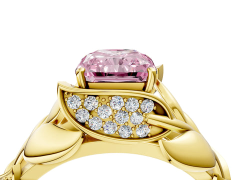 Yellow gold Fancy Pink Radiant Cut Solitaire Leaf-Inspired Engagement Ring with Prong Setting_4