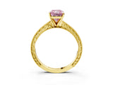 Yellow gold Fancy Pink Radiant Cut Solitaire Milgrain Engraved Band with Four-Prong Setting_3