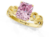 Yellow gold Fancy Pink Radiant Cut Solitaire Milgrain Leaf Band with Prong Setting_1