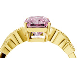 Yellow gold Fancy Pink Radiant Cut Solitaire Milgrain Leaf Band with Prong Setting_4