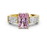 Yellow gold Fancy Pink Radiant Cut Solitaire Princess Side Stone Engraved Band Prong Setting Ring