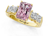 Yellow gold Fancy Pink Radiant Cut Solitaire Princess Side Stone Engraved Band Prong Setting Ring_1