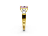 Yellow gold Fancy Pink Radiant Cut Solitaire Princess Side Stone Engraved Band Prong Setting Ring_2