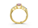 Yellow gold Fancy Pink Radiant Cut Solitaire Princess Side Stone Engraved Band Prong Setting Ring_3