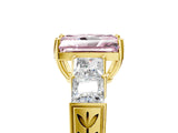 Yellow gold Fancy Pink Radiant Cut Solitaire Princess Side Stone Engraved Band Prong Setting Ring_5