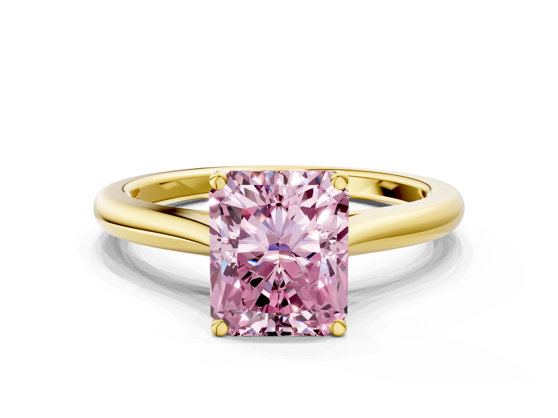 Yellow gold Fancy Pink Radiant  Cut Solitaire Ring with Cathedral Band and Four-Prong Setting_24