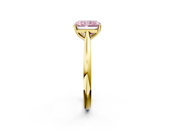 Yellow gold Fancy Pink Radiant  Cut Solitaire Ring with Cathedral Band and Four-Prong Setting
