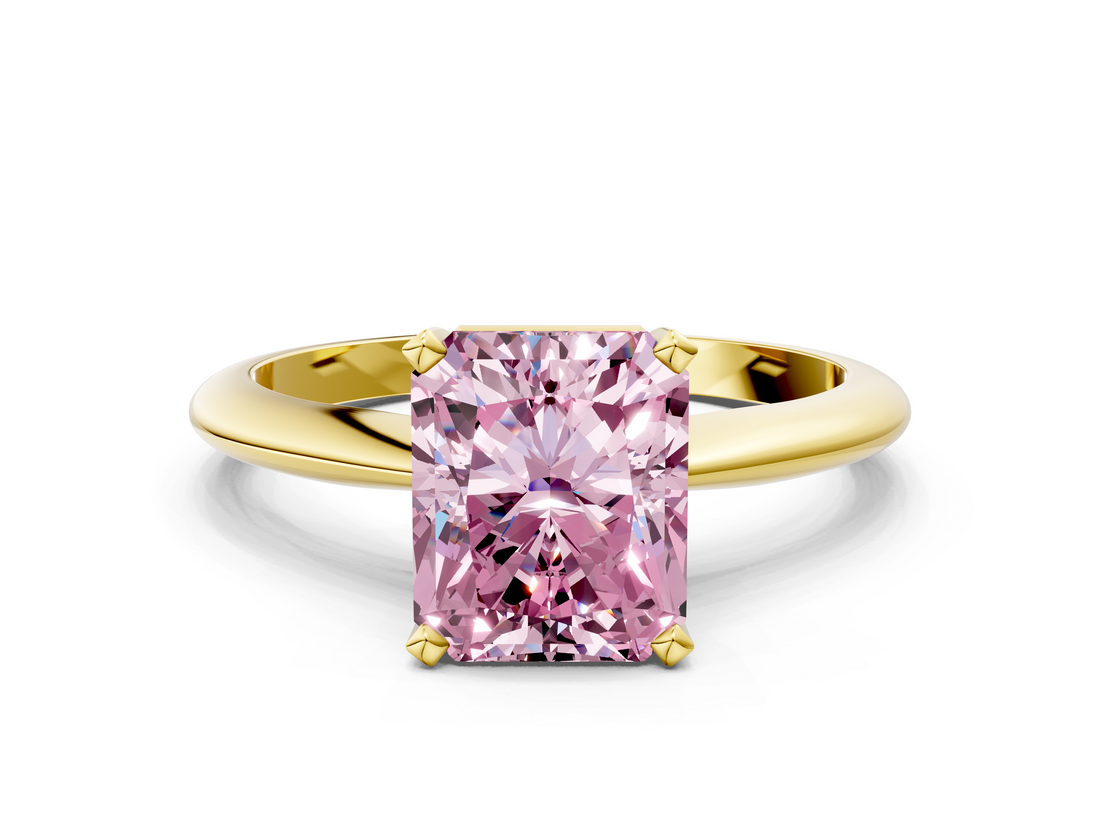 Yellow gold Fancy Pink Radiant  Cut Solitaire Ring with Four-Prong Setting on a Classic Band_25