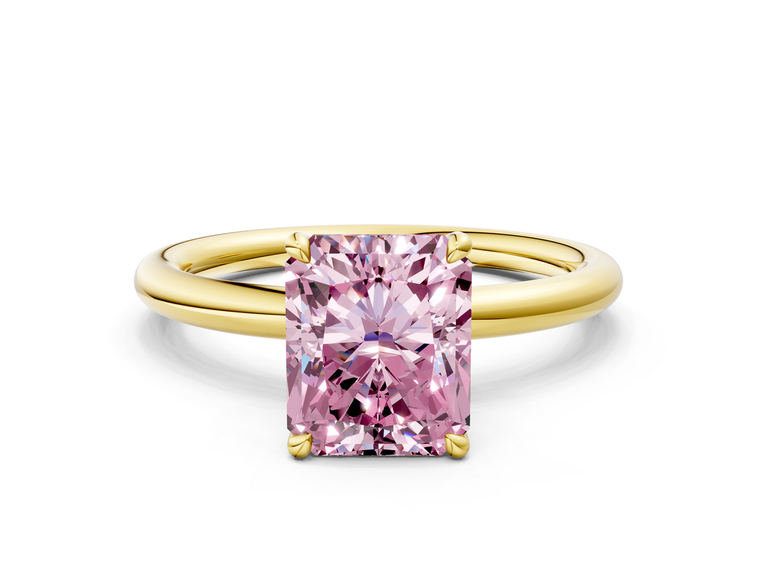 Yellow gold Fancy Pink Radiant  Cut Solitaire Ring with Thin Band and Four-Prong Setting_16