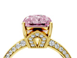 Yellow gold Fancy Pink Radiant Cut Solitaire Split Shank Pave Diamond Engagement Ring with Four-Prong Setting_10