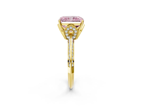 Yellow Gold Radiant Cut Graduated Pave Engagement Ring Setting for Fancy Pink Center