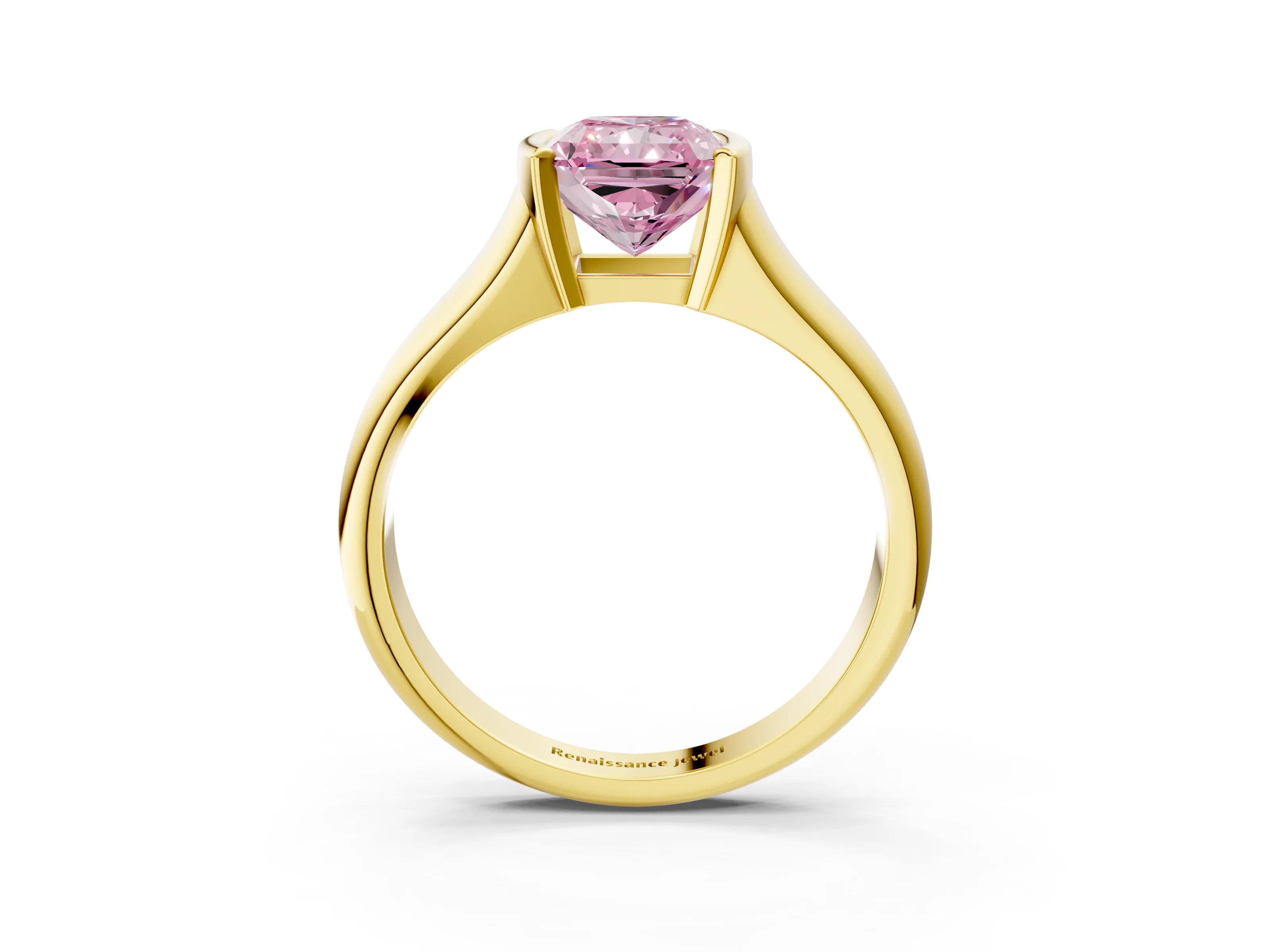 Yellow gold Fancy Pink Radiant Cut Solitaire Tension Set Diamond Ring with Split Shank Band_3