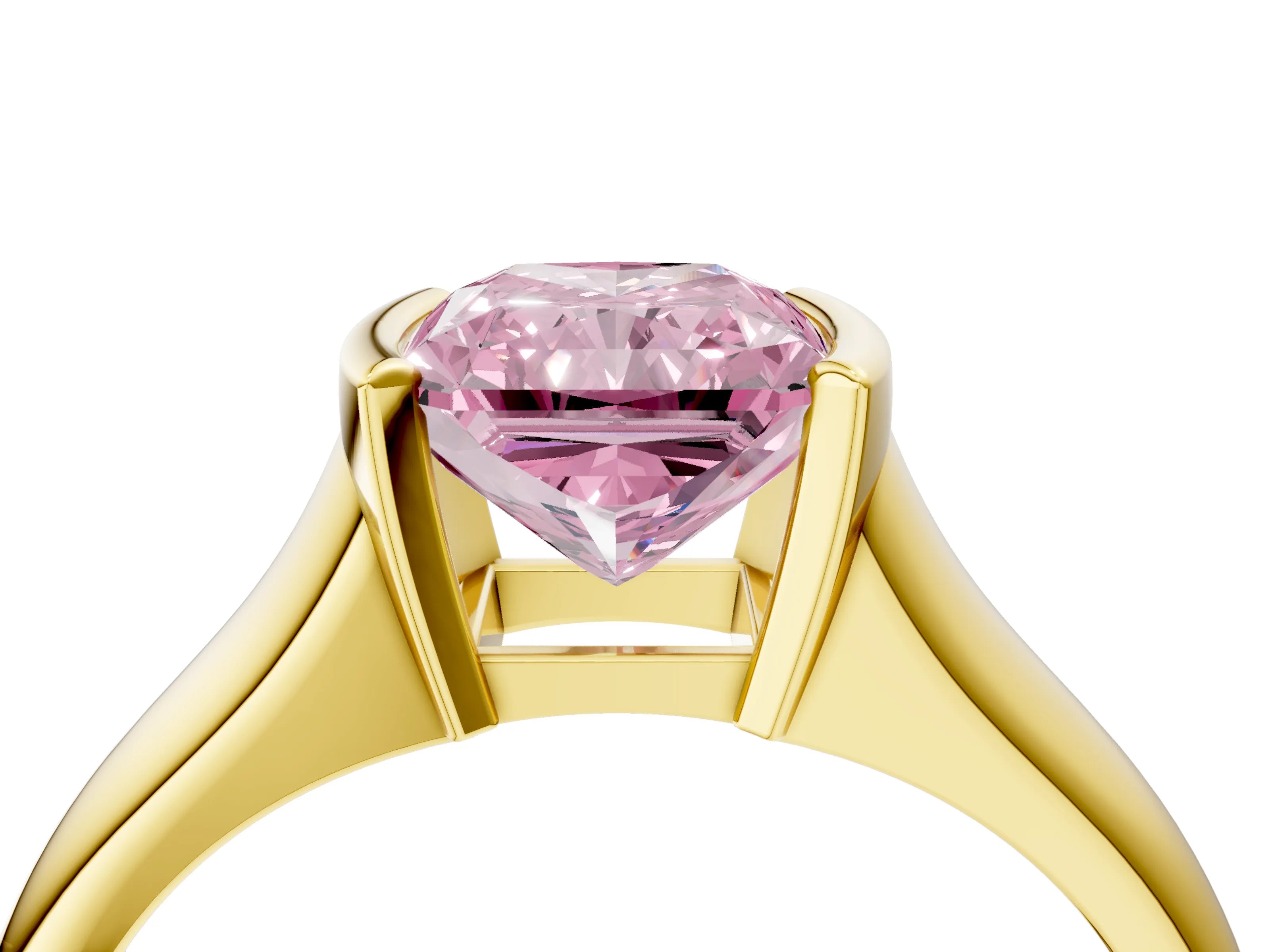 Yellow gold Fancy Pink Radiant Cut Solitaire Tension Set Diamond Ring with Split Shank Band_4