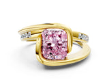 Yellow gold Fancy Pink Radiant Cut Solitaire Tension-Set Diamond Split Shank Ring