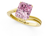 Yellow gold Fancy Pink Radiant  Cut Solitaire Twist Band Ring with Four-Prong Setting_21