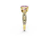 Yellow gold Fancy Pink Radiant Cut Solitaire Twist Pave Diamond Engagement Ring with Prong Setting_2