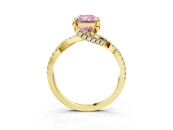 Yellow Gold Radiant Cut Twisted Split Shank Engagement Ring Setting for Fancy Pink Center