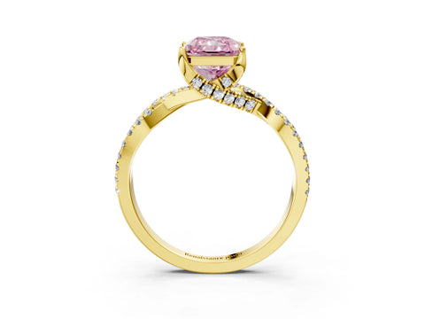 Yellow gold Fancy Pink Radiant Cut Solitaire Twist Pave Diamond Engagement Ring with Prong Setting_3
