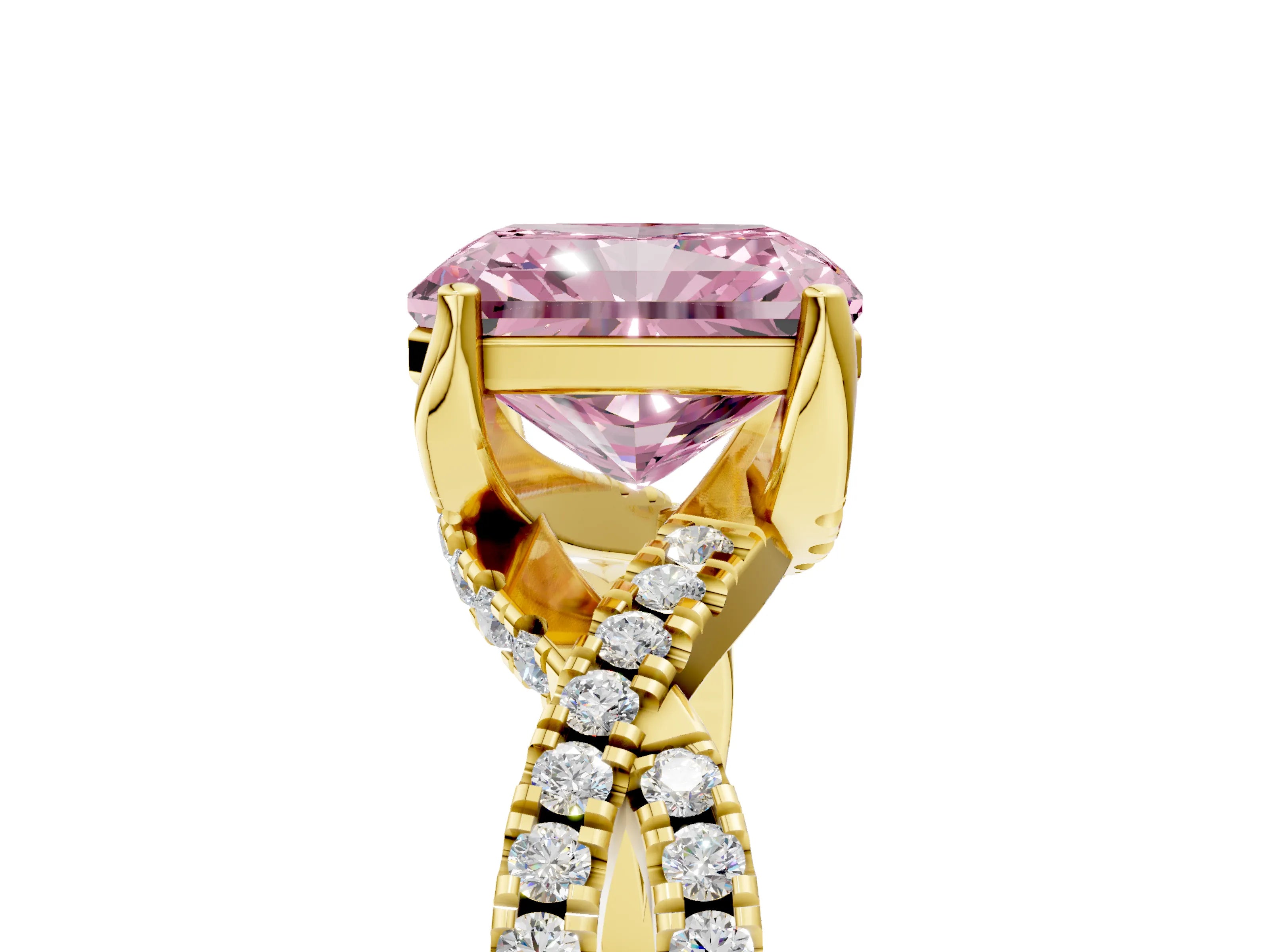Yellow gold Fancy Pink Radiant Cut Solitaire Twist Pave Diamond Engagement Ring with Prong Setting_5