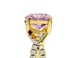Yellow gold Fancy Pink Radiant Cut Solitaire Twist Pave Diamond Engagement Ring with Prong Setting_5