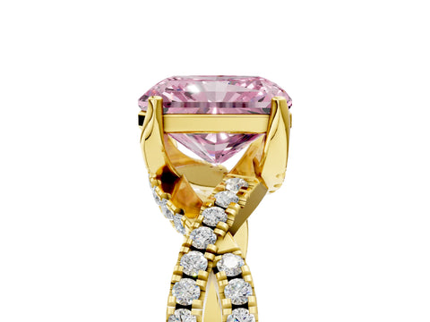 Yellow gold Fancy Pink Radiant Cut Solitaire Twist Pave Diamond Engagement Ring with Prong Setting_5