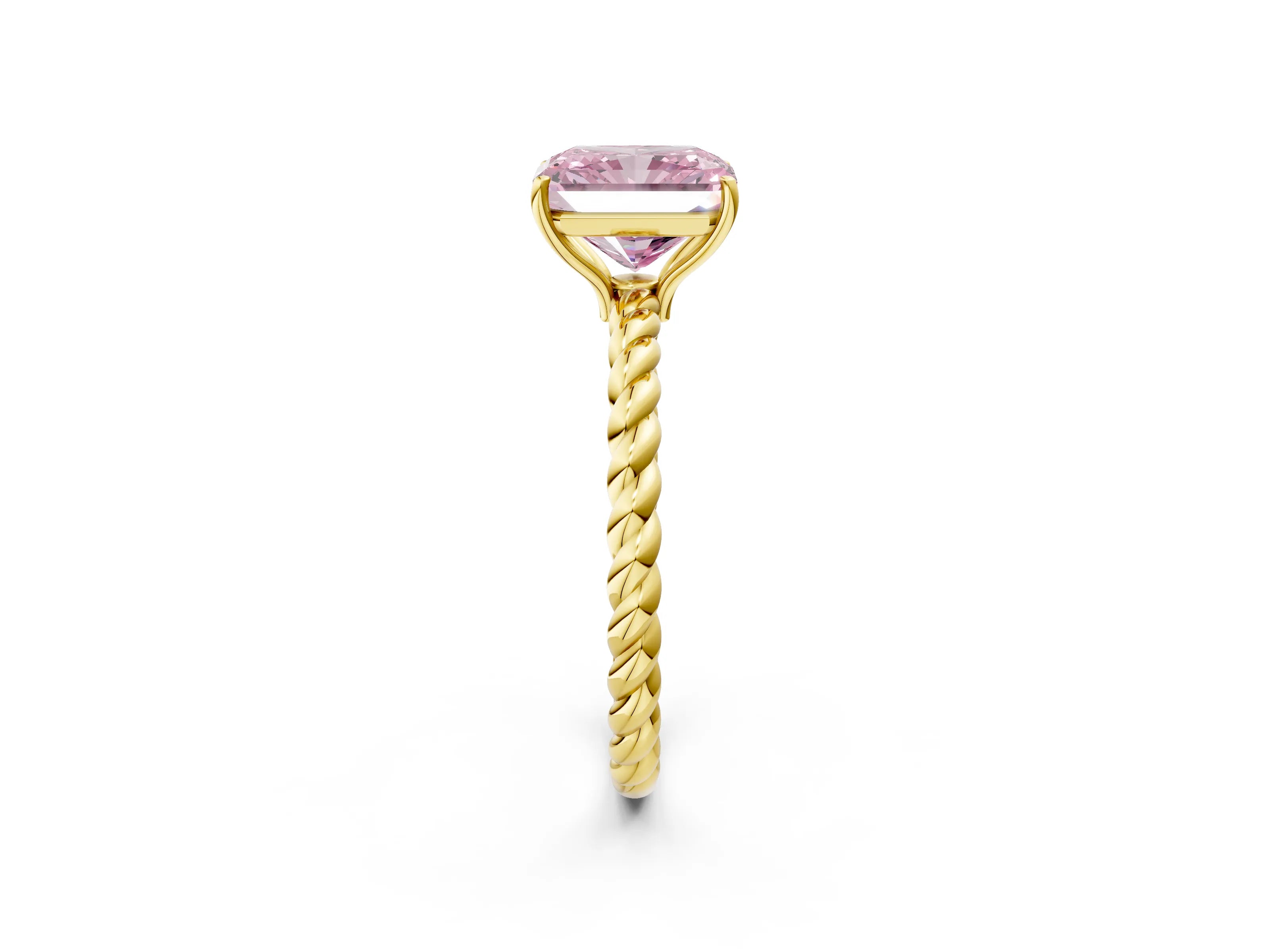 Yellow gold Fancy Pink Radiant Cut Solitaire Twisted Band 4-Prong Ring_2
