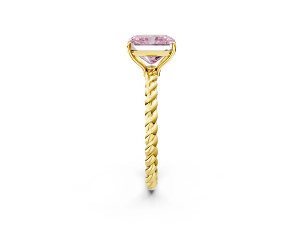 Yellow gold Fancy Pink Radiant Cut Solitaire Twisted Band 4-Prong Ring