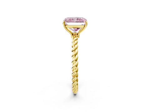 Yellow gold Fancy Pink Radiant Cut Solitaire Twisted Band 4-Prong Ring_2