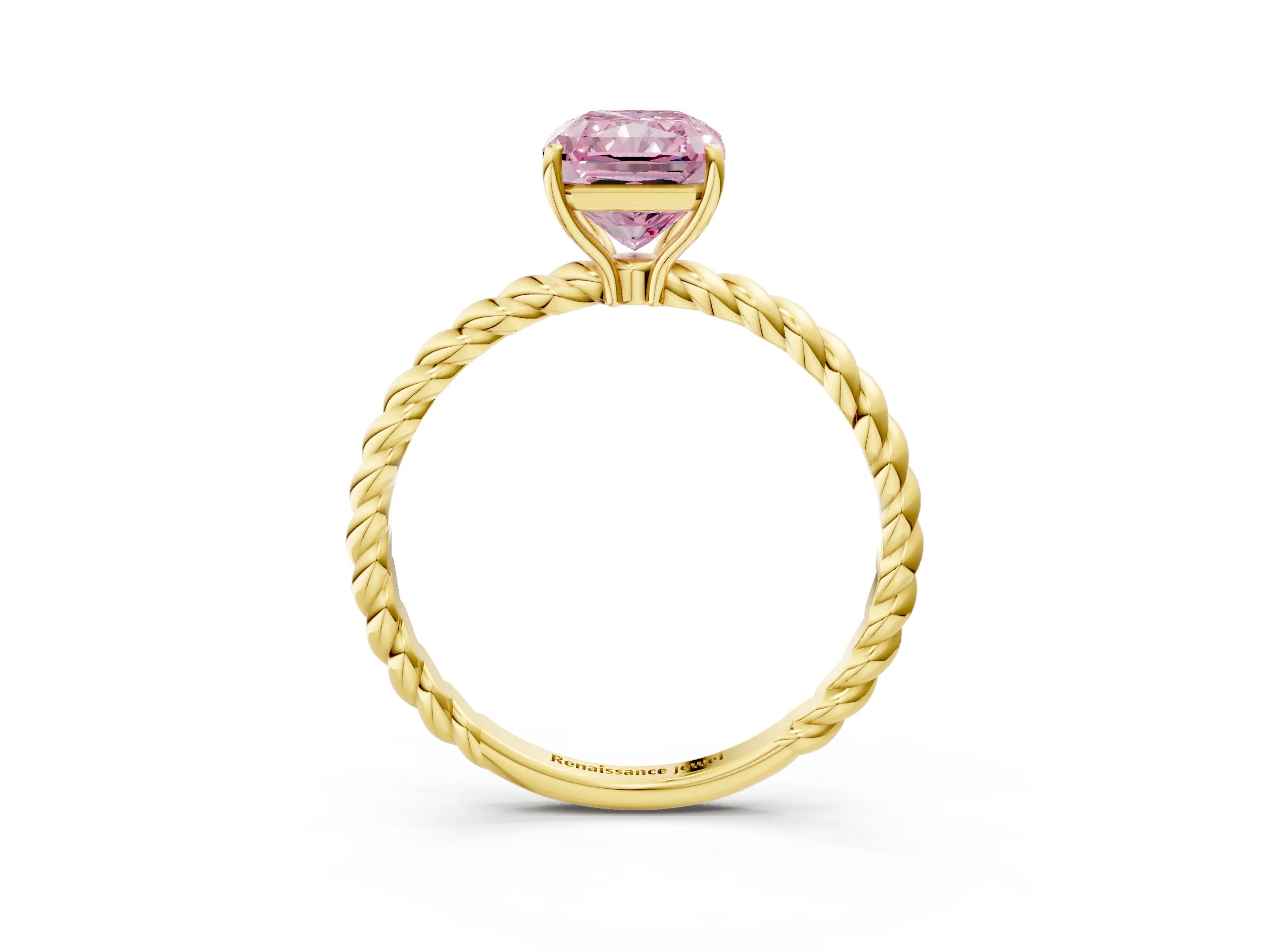 Yellow gold Fancy Pink Radiant Cut Solitaire Twisted Band 4-Prong Ring_3