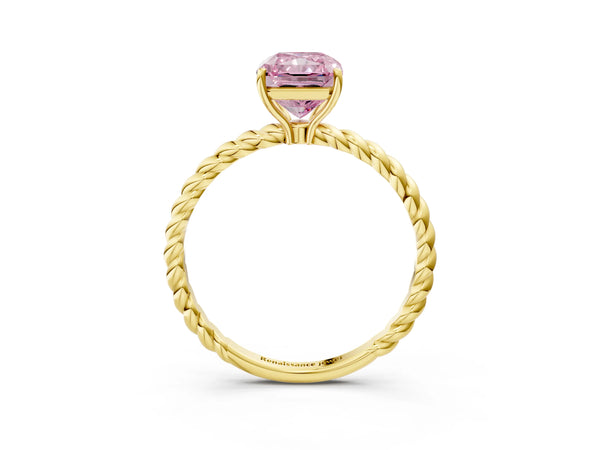 Yellow gold Fancy Pink Radiant Cut Solitaire Twisted Band 4-Prong Ring