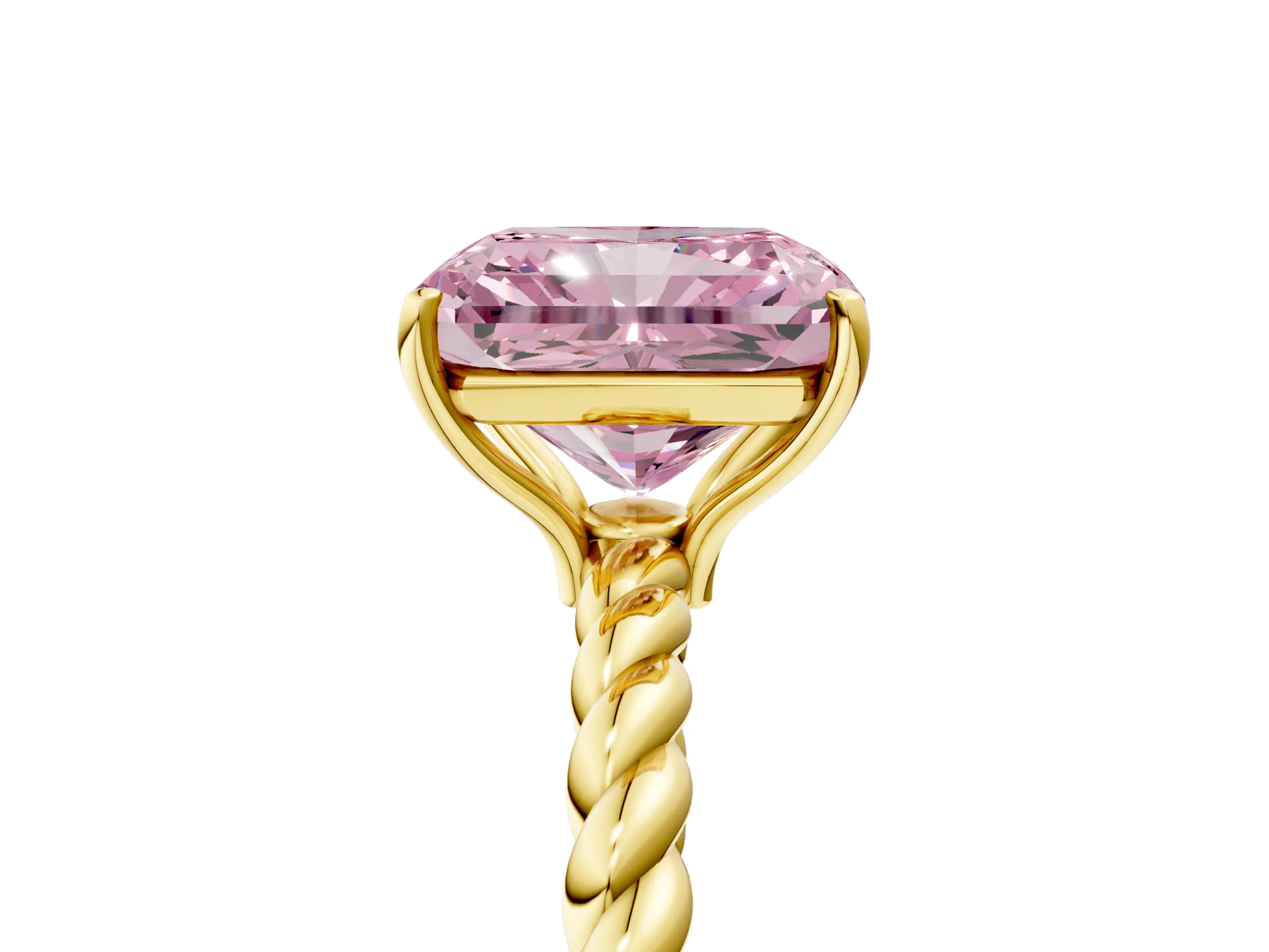Yellow gold Fancy Pink Radiant Cut Solitaire Twisted Band 4-Prong Ring_5