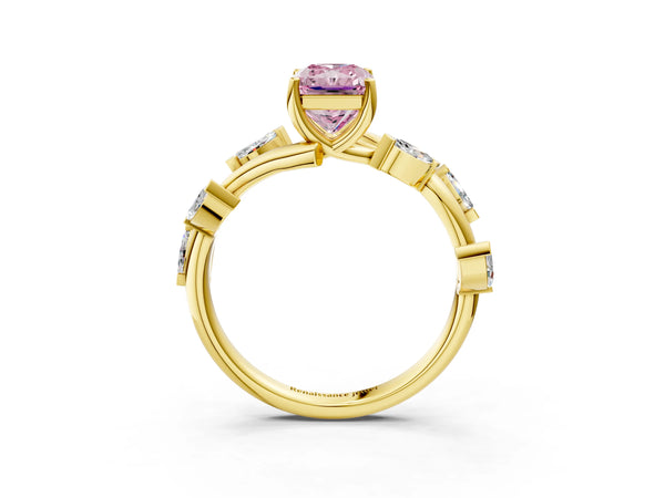 Yellow gold Fancy Pink Radiant Cut Solitaire Twisted Band Marquise Accent Prong Setting Ring