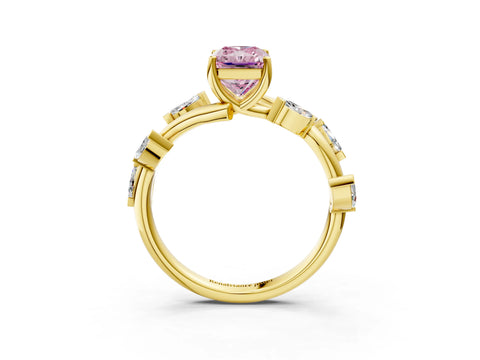 Yellow gold Fancy Pink Radiant Cut Solitaire Twisted Band Marquise Accent Prong Setting Ring_3