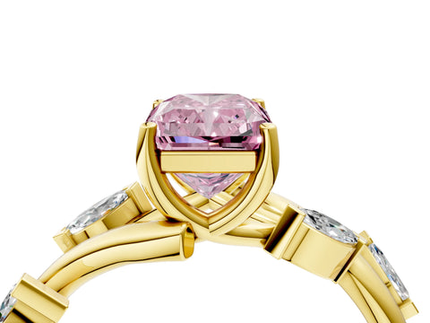 Yellow gold Fancy Pink Radiant Cut Solitaire Twisted Band Marquise Accent Prong Setting Ring_4