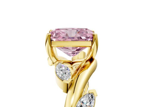 Yellow gold Fancy Pink Radiant Cut Solitaire Twisted Band Marquise Accent Prong Setting Ring_5
