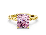 Yellow gold Fancy Pink Radiant  Cut Solitaire Twisted Band with Four-Prong Setting_87