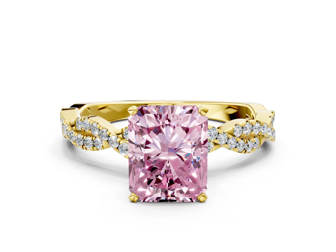 Yellow gold Fancy Pink Radiant Cut Solitaire Twisted Pave Band with Four-Prong Setting_15