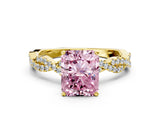 Yellow gold Fancy Pink Radiant Cut Solitaire Twisted Pave Band with Four-Prong Setting_15