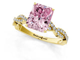 Yellow gold Fancy Pink Radiant Cut Solitaire Twisted Pave Band with Four-Prong Setting_16