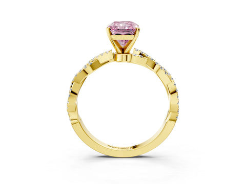 Yellow gold Fancy Pink Radiant Cut Solitaire Twisted Pave Band with Four-Prong Setting_18