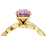 Yellow gold Fancy Pink Radiant Cut Solitaire Twisted Pave Band with Four-Prong Setting_19