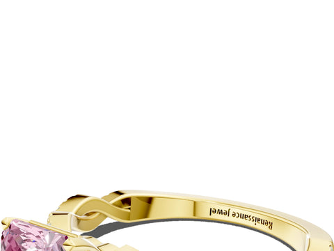 Yellow gold Fancy Pink Radiant Cut Solitaire Twisted Pave Band with Four-Prong Setting_3