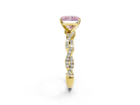 Yellow gold Fancy Pink Radiant Cut Solitaire Twisted Pave Band with Four-Prong Setting_5