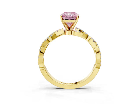 Yellow gold Fancy Pink Radiant Cut Solitaire Twisted Pave Band with Four-Prong Setting_6
