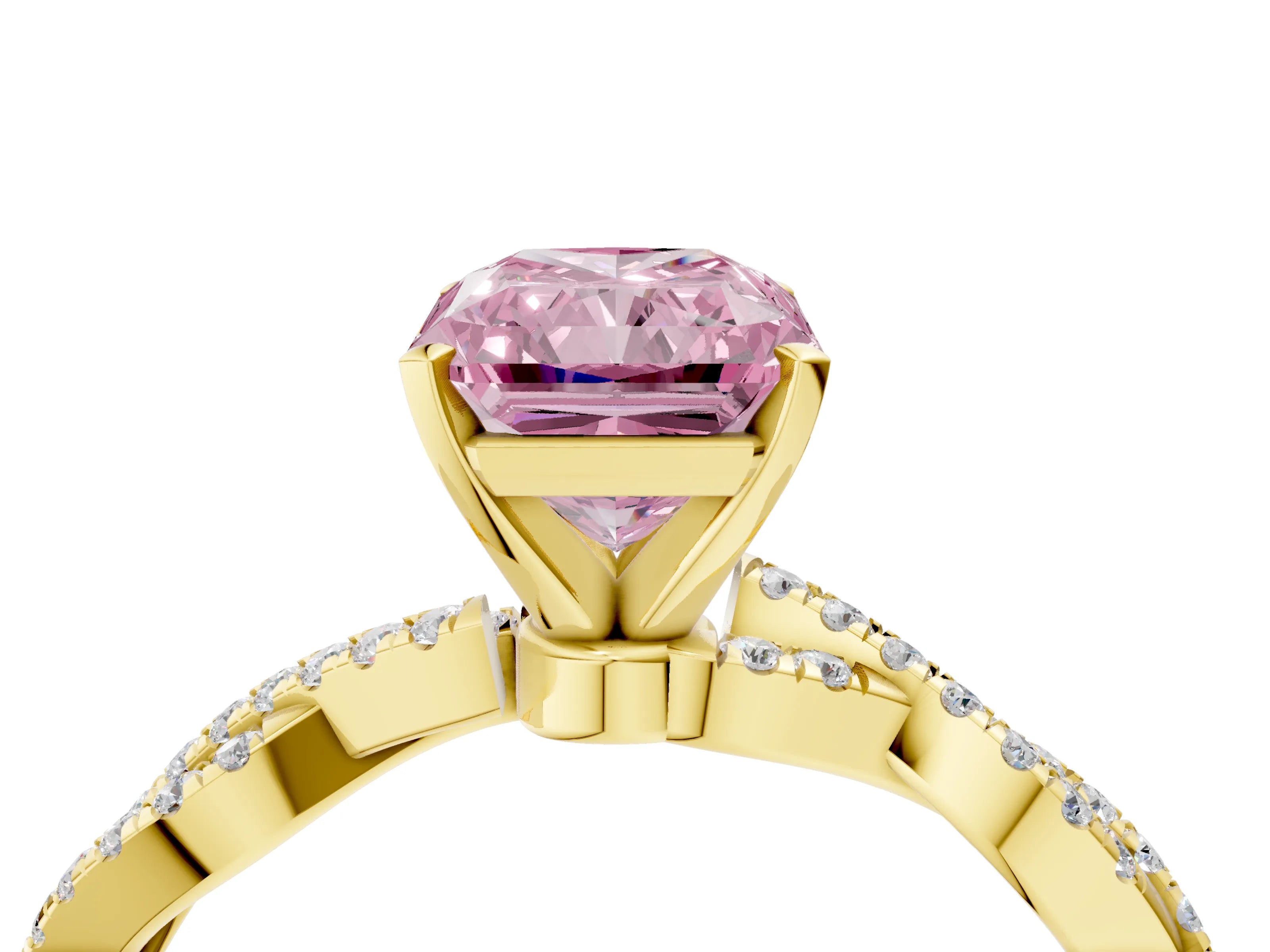 Yellow gold Fancy Pink Radiant Cut Solitaire Twisted Pave Band with Four-Prong Setting_7