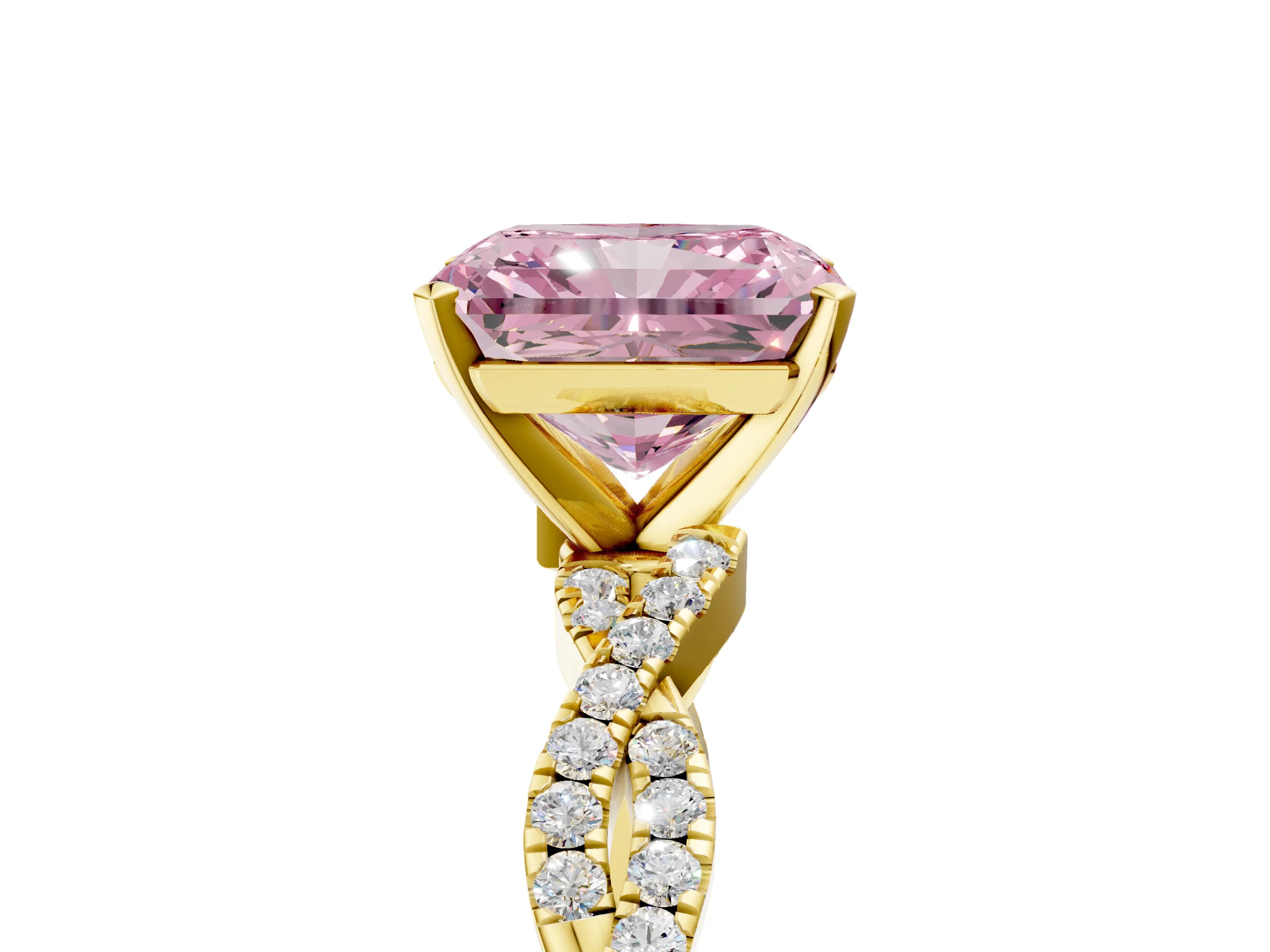 Yellow gold Fancy Pink Radiant Cut Solitaire Twisted Pave Band with Four-Prong Setting_8