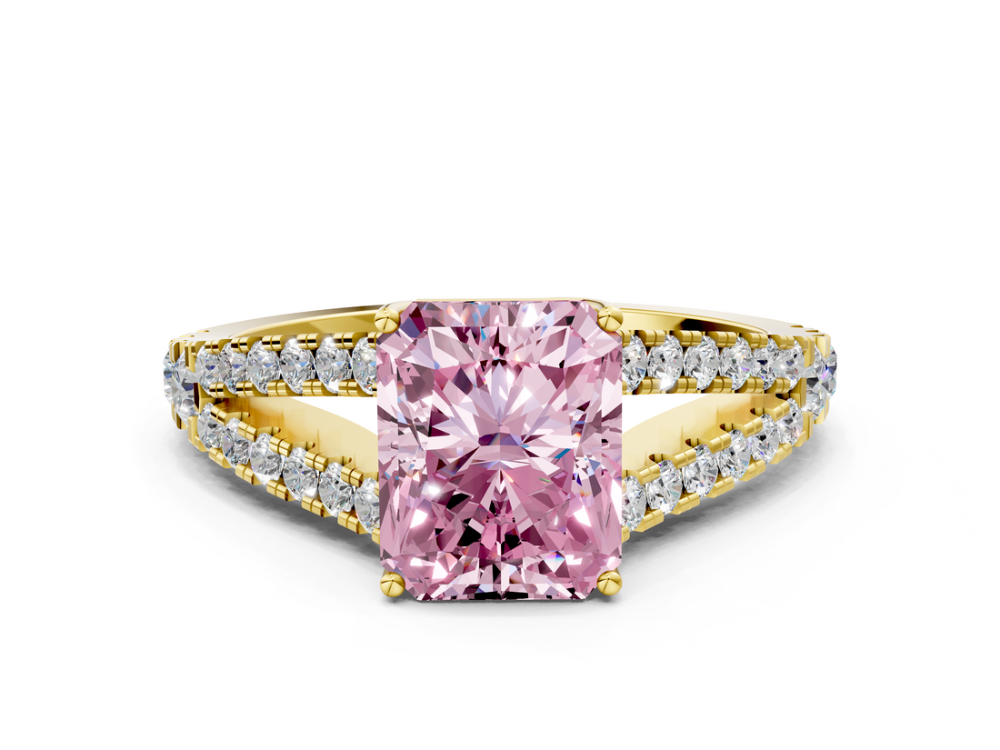 Yellow gold Fancy Pink Radiant  Cut Split Shank Pave Diamond Engagement Ring with Four-Prong Setting_24
