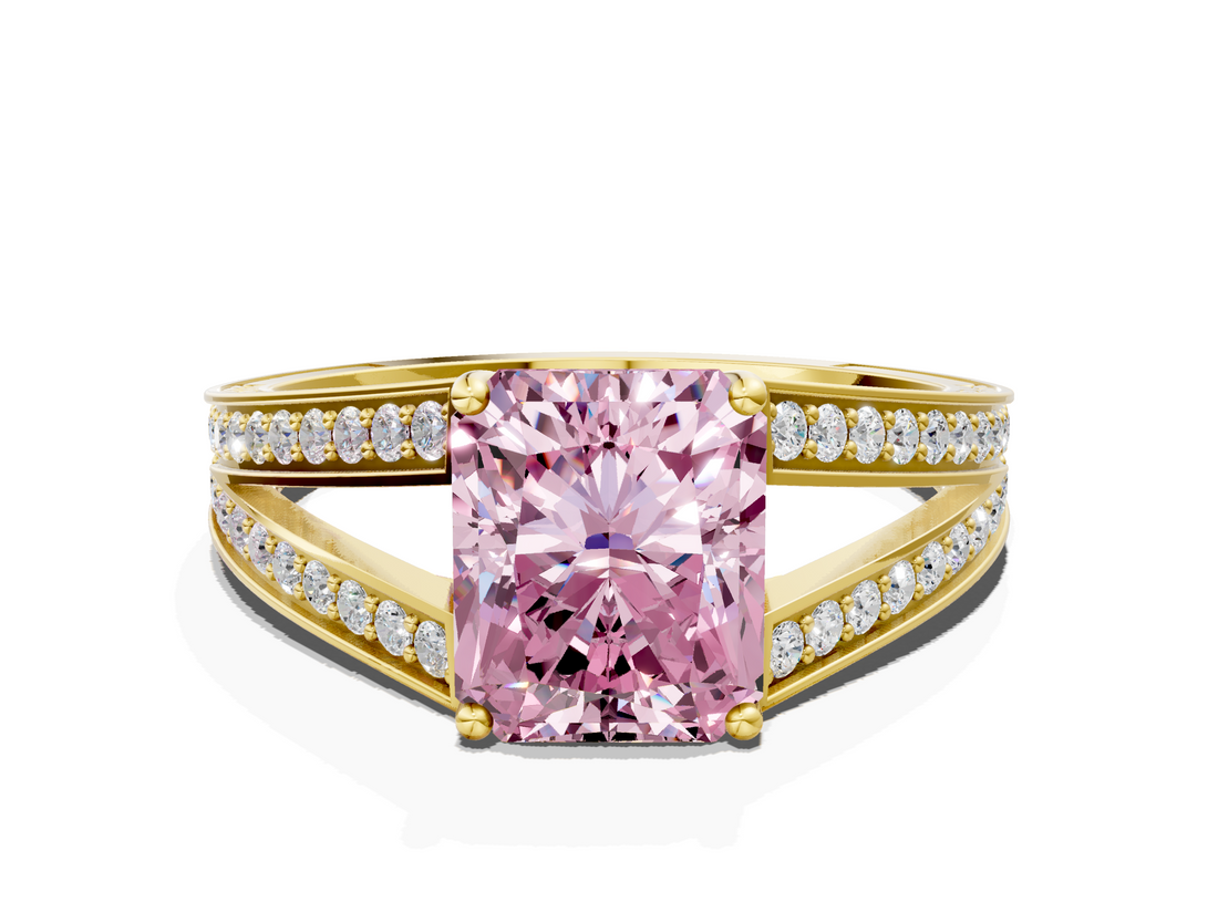 Yellow gold Fancy Pink Radiant  Cut Split Shank Pave Diamond Ring with Four-Prong Setting_41
